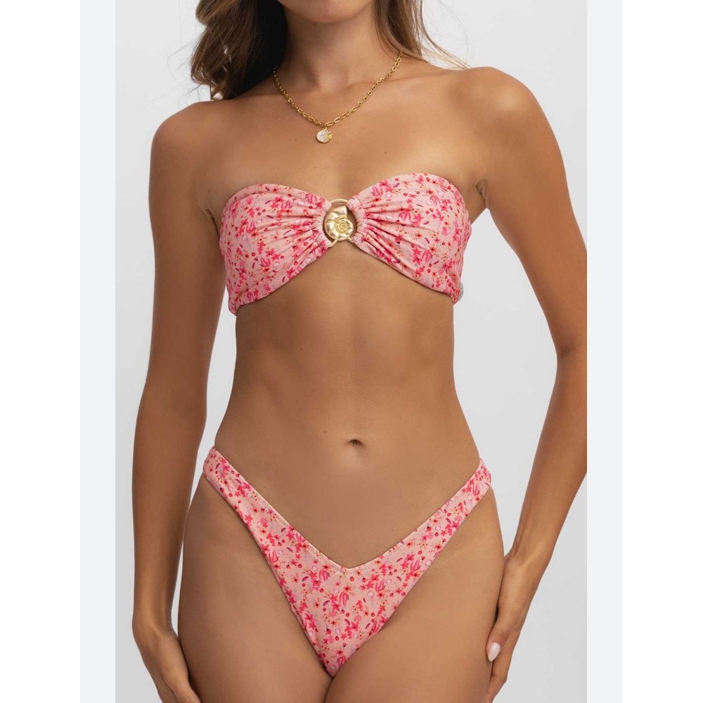 Blackbough Shelby Bandeau Bikini Set Seashell Motel Pink Floral M Top L Bottom